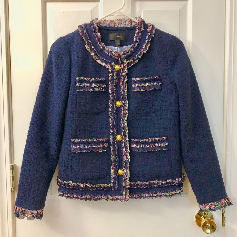 🌸J.Crew Floral Print Navy Light Jacket 🌸
